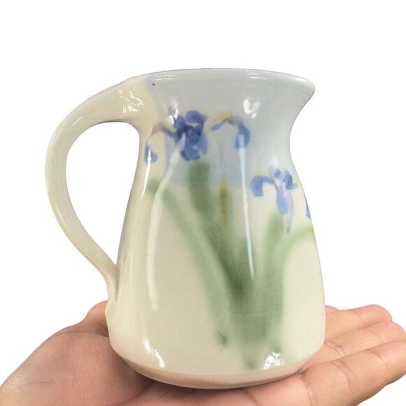Studio Art Pottery Coffee Mug Cup Set 2 Hand Made Mugs Blue Green Flower Signed - Picture 9 of 14